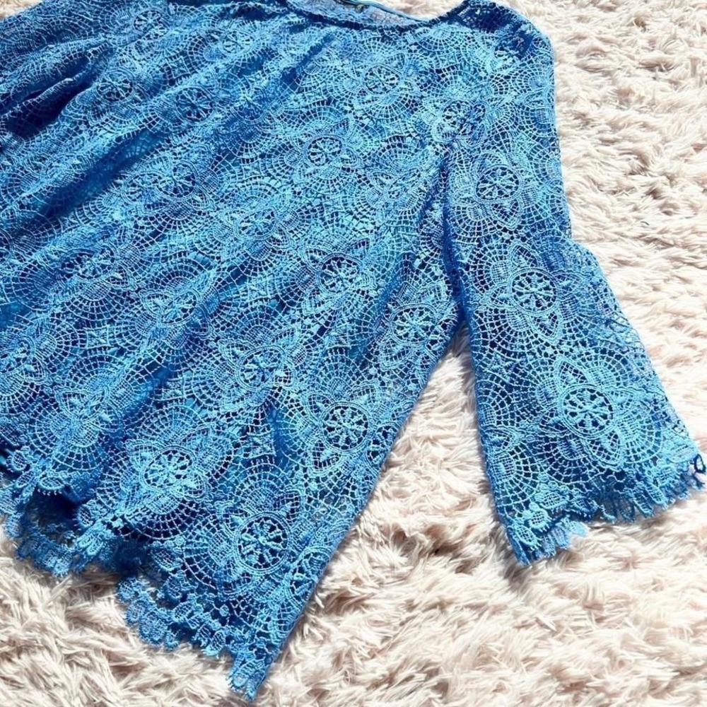 Blue Lace Coquette Twee Layered Fairy Core Top Womens XL Festival Cottage Core‎ - Picture 4 of 5